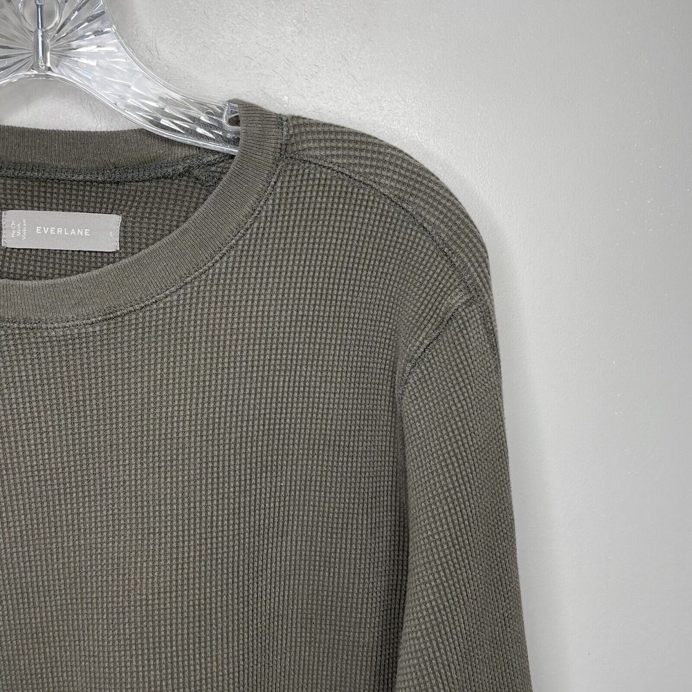 EVERLANE Waffle Tee Women Large L Olive Green Organic Cotton Long Sleeve Thermal - Picture 2 of 7